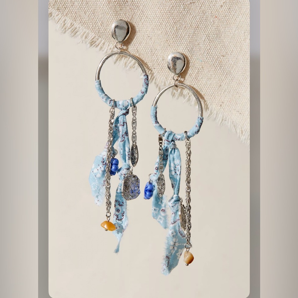 Free People Silver and Blue Dangle Earrings